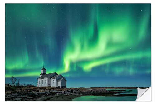 Selvklebende plakat Nordlys over Grimsøy kirke