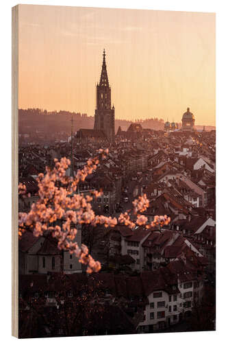 Quadro de madeira Cidade velha de Berna durante um pôr do sol de primavera