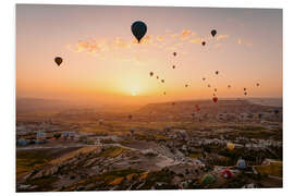 Tableau en PVC Vol en montgolfière pendant le lever du soleil sur la Cappadoce