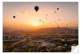 Vinilo para la pared Vuelo en globo aerostático durante el amanecer sobre Capadocia