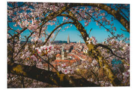 Hartschaumbild Altstadt von Bern umrahmt hinter einem Kirschbaum