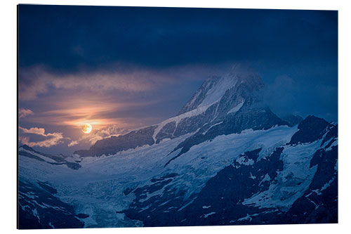 Aluminiumsbilde Rising full moon with Schreckhorn