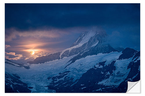 Sticker mural Pleine lune montante avec le Schreckhorn