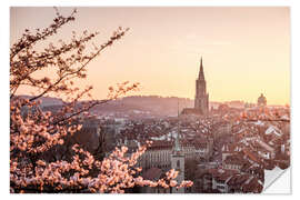 Wall sticker Sunset over the city of Bern during cherry blossom