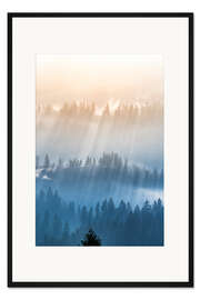 Gerahmter Kunstdruck Nebliger Morgen im Wald im Emmental