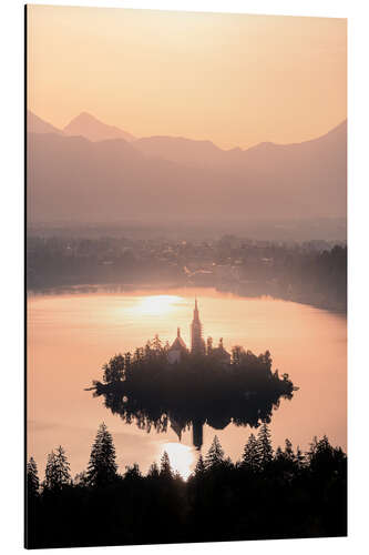 Aluminiumtavla Sunrise over Lake Bled