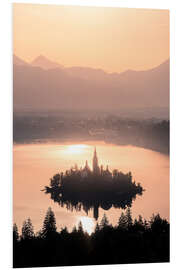 Foam board print Sunrise over Lake Bled