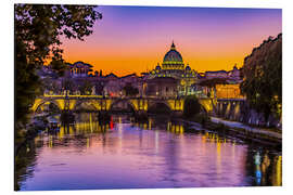 Alumiinitaulu Angel Bridge and St. Peter's Basilica after sunset