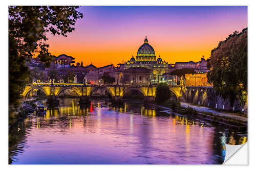 Wandsticker Engelsbrücke und Petersdom nach Sonnenuntergang