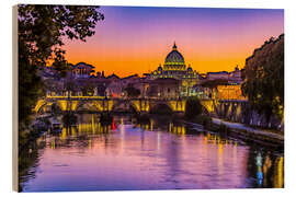 Trätavla Angel Bridge and St. Peter&#039;s Basilica after sunset