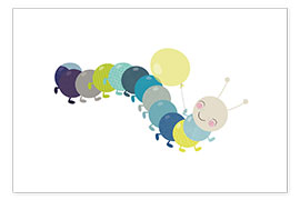 Wall print  Very happy caterpillar with balloon - Jaysanstudio