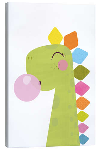 Canvastavla Colourful dinosaur with bubble gum