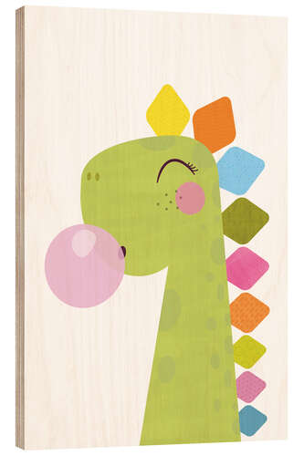 Wood print Colourful dinosaur with bubble gum