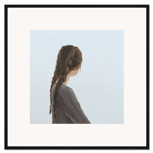 Ingelijste kunstdruk Lost profile of a young woman with two braids