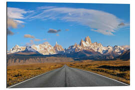 Alubild Straße zum Fitz Roy in Patagonien unter blauem Himmel