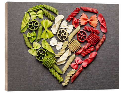 Tableau en bois Cœur de pâtes aux couleurs de l’Italie