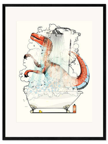 Inramat konsttryck Velociraptor shower