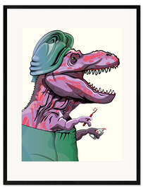 Framed art print T-Rex Brushing Teeth