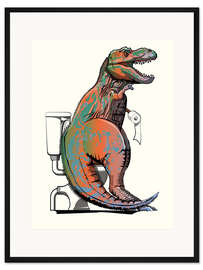 Gerahmter Kunstdruck T-rex Toilette