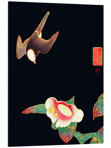 Aluminium print Swallow and camellia