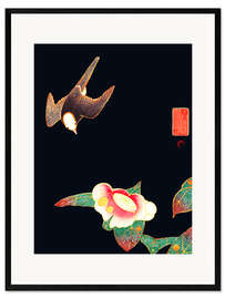 Framed art print Swallow and camellia