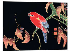 Magnettafel Roter Papagei auf dem Ast eines Baumes