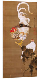 Foam board print Hen and rooster with grapevine