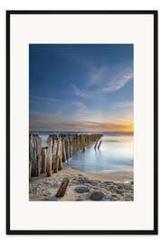 Gerahmter Kunstdruck Sonnenuntergang mit Buhne