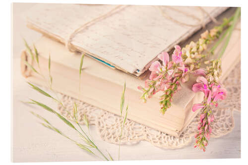 Akryylilasitaulu Old book and flowers