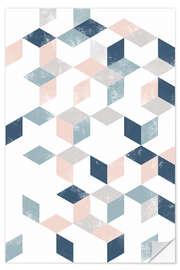 Selvklebende plakat Diced blue and pink pattern