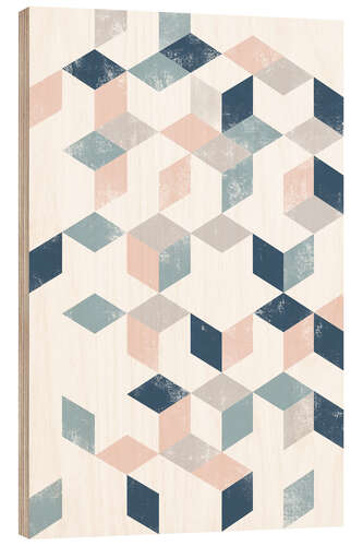 Hout print Diced blue and pink pattern