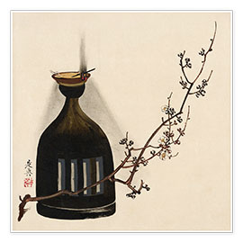 Wall print  Plum branch with oil lamp - Shibata Zeshin