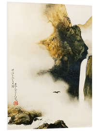 Hartschaumbild Landschaft mit Wasserfall und Vogel