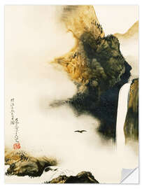 Wandsticker Landschaft mit Wasserfall und Vogel