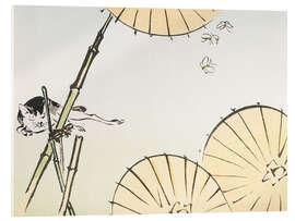 Akrylbillede Bamboo, umbrellas, a cat and butterflies