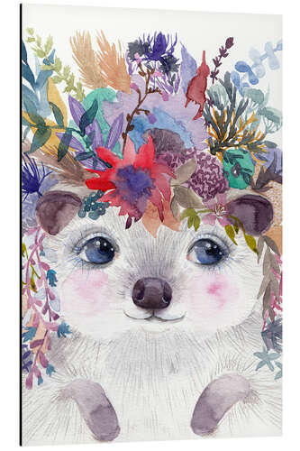 Aluminium print Hedgehog with Flowers