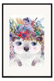 Gerahmter Kunstdruck Igel mit Blumen