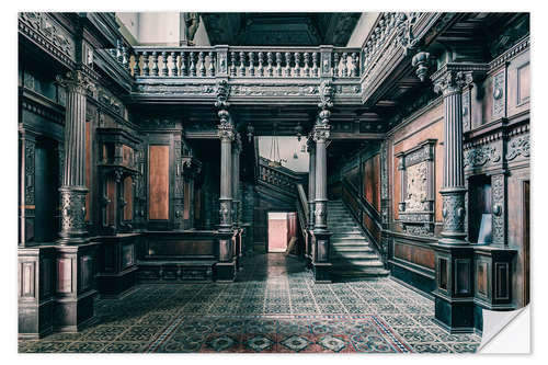 Selvklebende plakat Woodwork in an abandoned Romanian castle