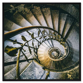 Gerahmter Kunstdruck Wendeltreppe in einem verlassenen Hotel