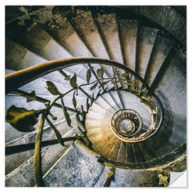 Selvklebende plakat Spiral stairacse in a derelict hotel