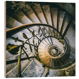 Wood print Spiral stairacse in a derelict hotel