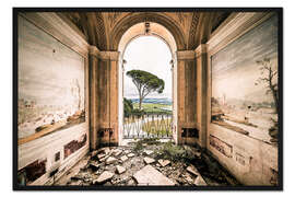 Gerahmter Kunstdruck Blick von einer verlassenen Villa in Italien
