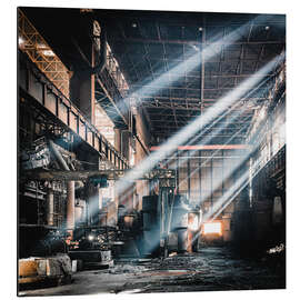 Magnettafel Lichtstrahlen im Inneren eines verlassenen Stahlwerks