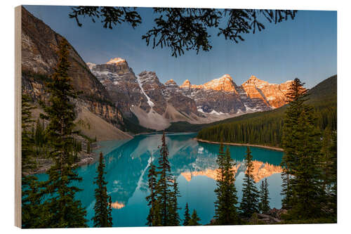 Holzbild Moraine Lake bei Sonnenaufgang