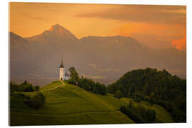 Acrylglasbild Kapelle St. Primoz bei Sonnenuntergang