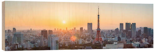 Hout print Tokyo skyline at sunset