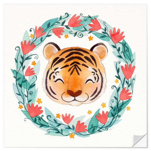 Selvklebende plakat Baby tiger garland