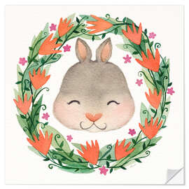 Wandsticker Babyhase mit Blumenkranz