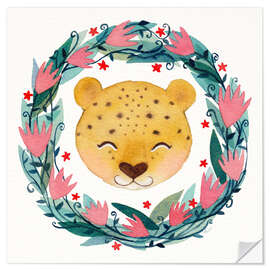 Selvklebende plakat Baby leopard garland