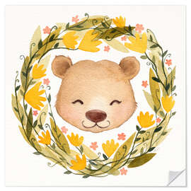 Selvklebende plakat Baby bear garland